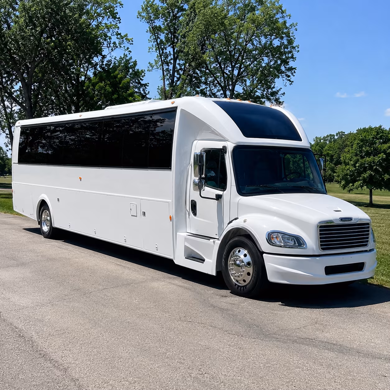 Wedding guests seated inside a party bus serving Long Island