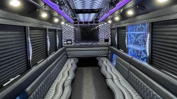 Interior of Charter Bus Company Babylon's 50 Passenger Party Bus in Babylon